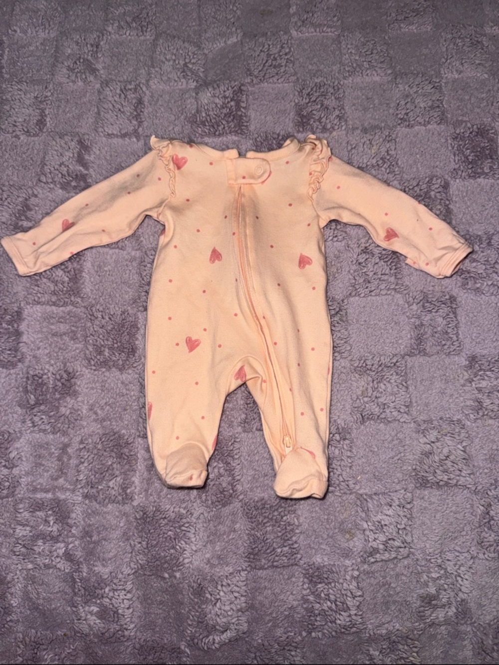 Carter's Light Pink Heart Ruffle Footed One-Piece